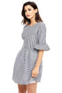 Sexy Black White Stripe Flounce Sleeve Seersucker Dress